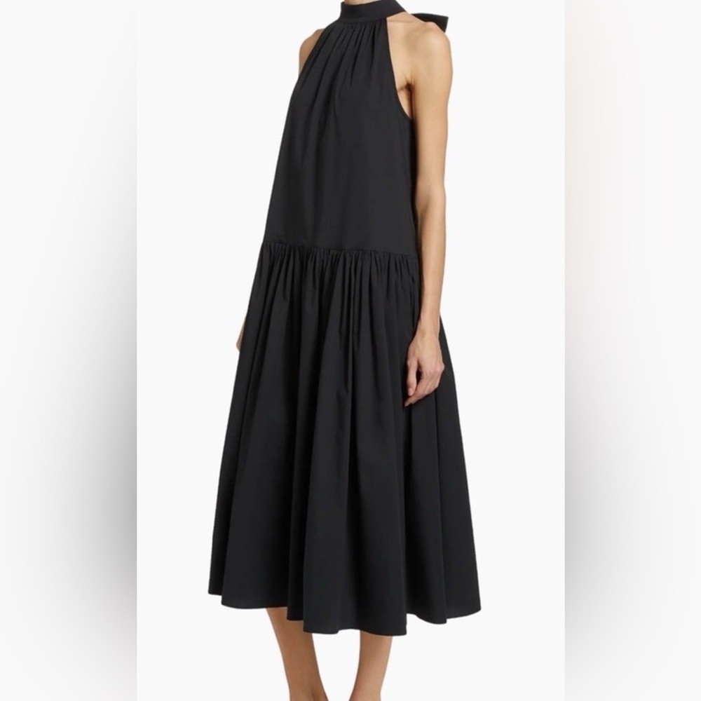 STAUD Marlowe Halter Midi Dress Poplin Black Brand New